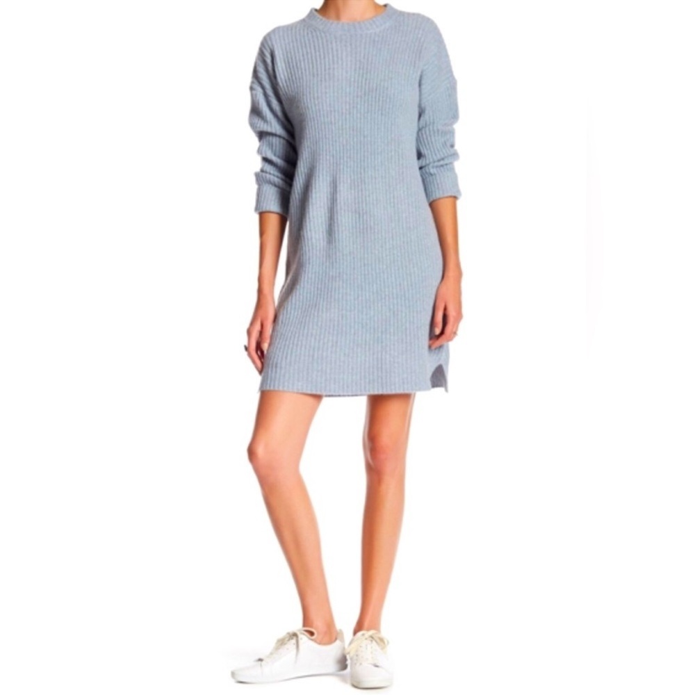 EUC 360 CASHMERE Keegan Cashmere Ribbed Sweater Dress in Chambray, Size XSmall